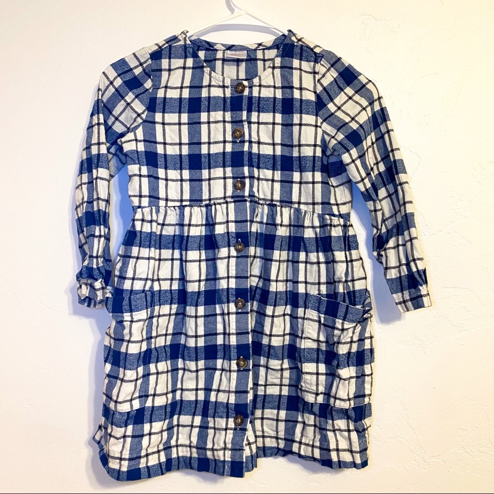 Hanna Andersson Blue Plaid Long Sleeve Dress size 6/7 (120cm)